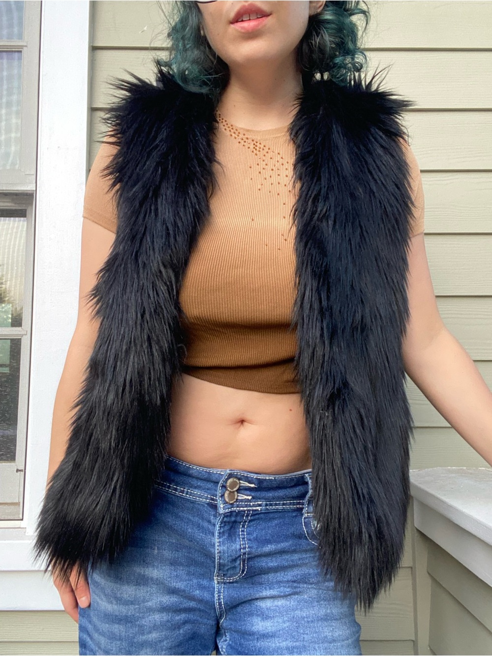 Abercrombie & Fitch Black Faux Fur Sleeveless Vest